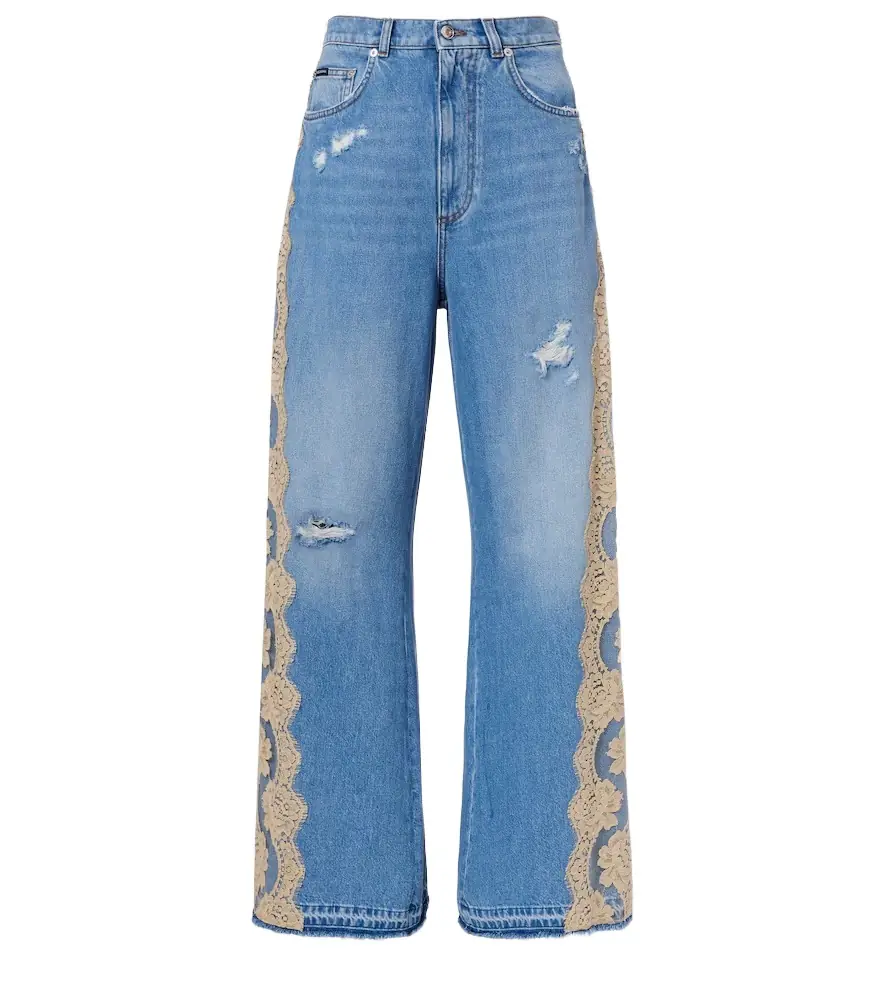 Dolce & Gabbana Lace-trimmed wide-leg jeans