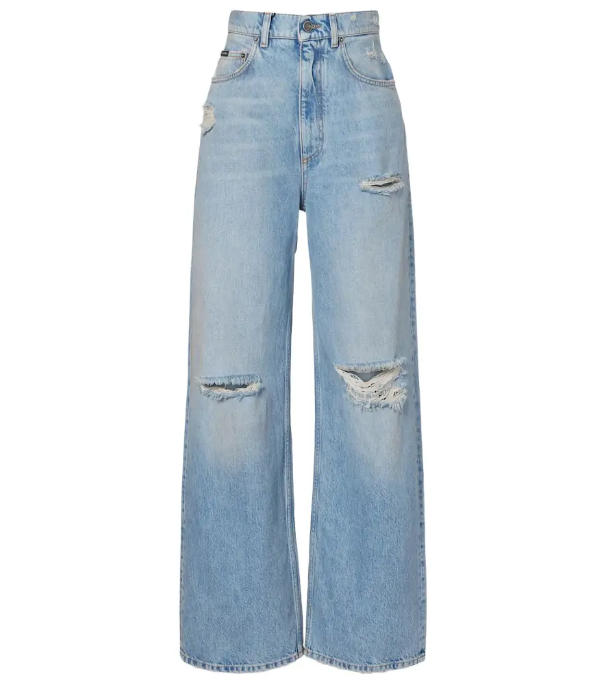 Dolce & Gabbana Distressed wide-leg jeans