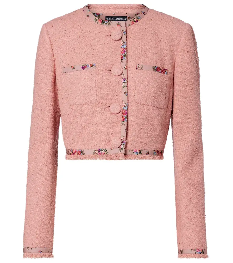 Dolce & Gabbana Floral cropped cotton-blend tweed jacket