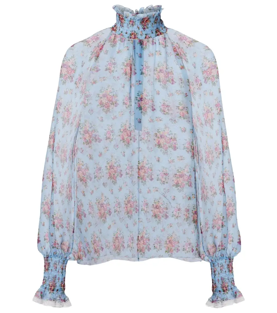 Dolce & Gabbana Floral ruffled silk and cotton blouse