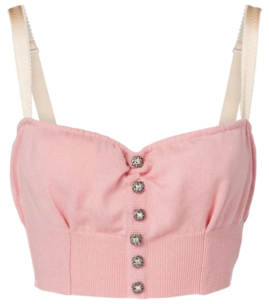 Dolce & Gabbana Embellished cropped silk-blend crop top