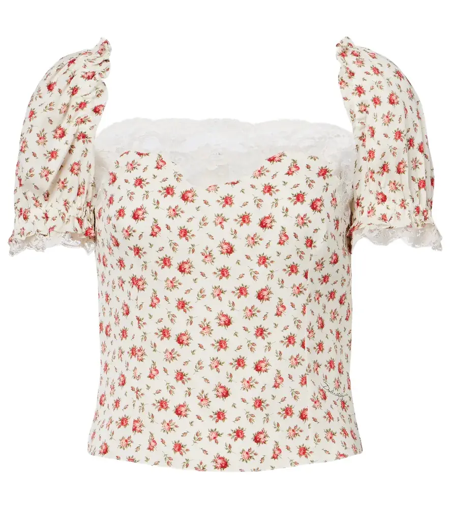 Dolce & Gabbana Floral silk and cotton-blend charmeuse top