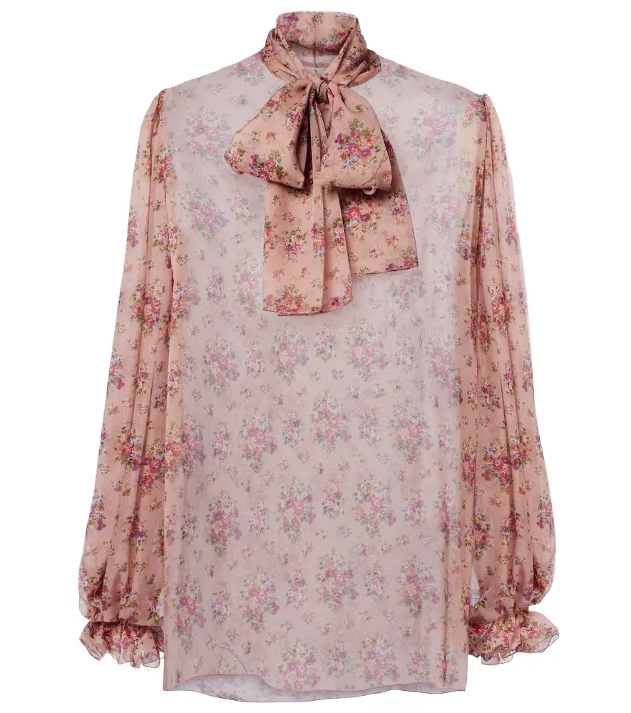 Dolce & Gabbana Floral tie-neck silk blouse