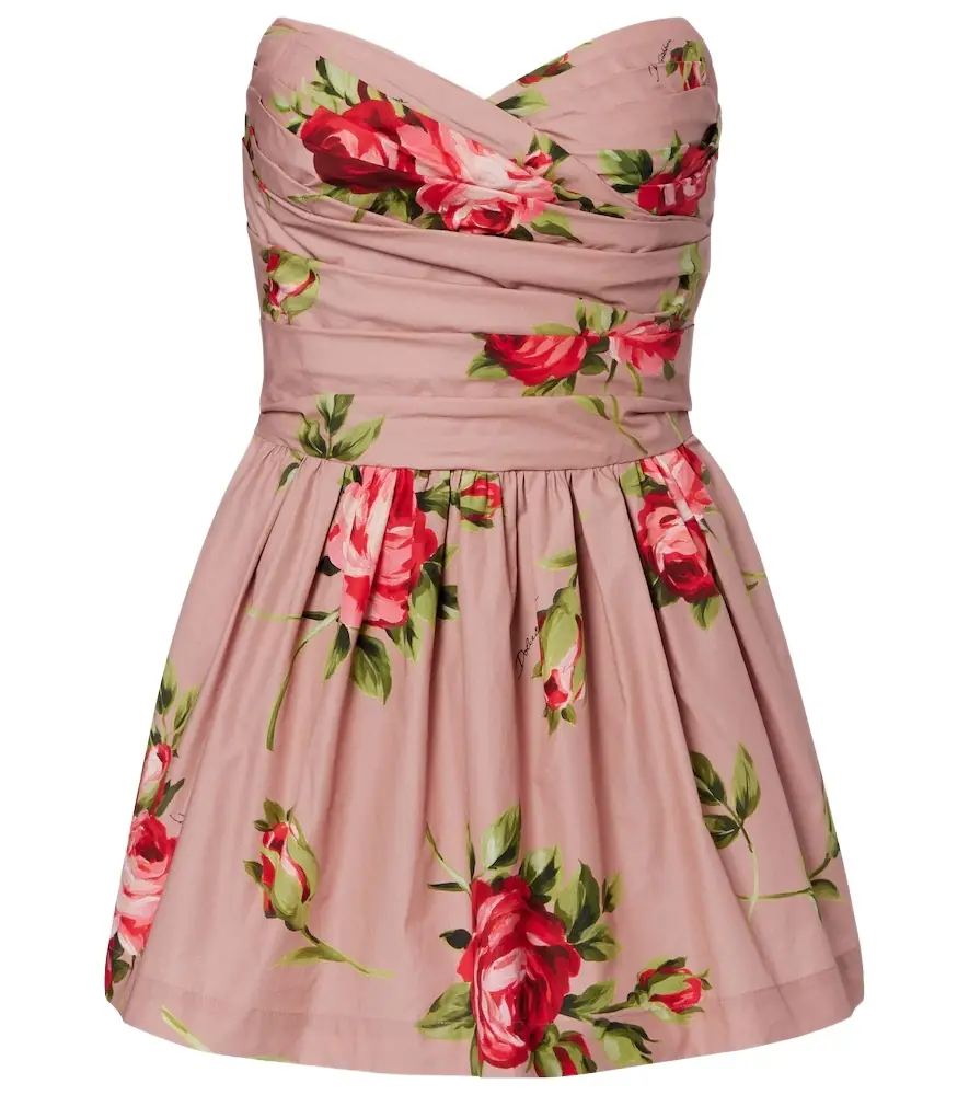 Dolce & Gabbana Floral strapless cotton minidress