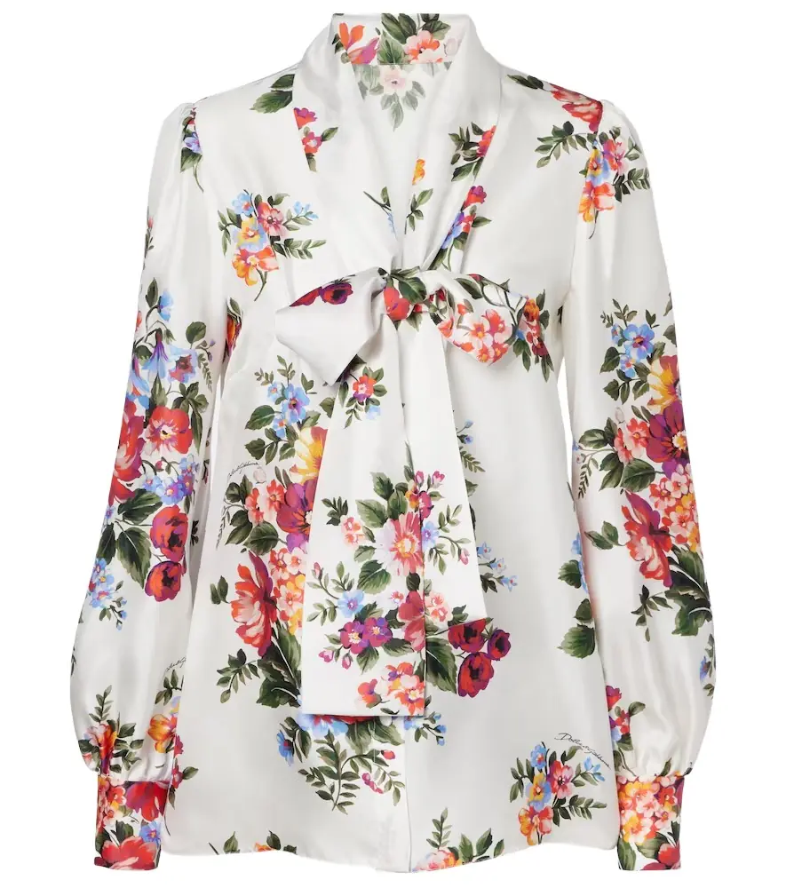 Dolce & Gabbana Floral tie-neck silk blouse