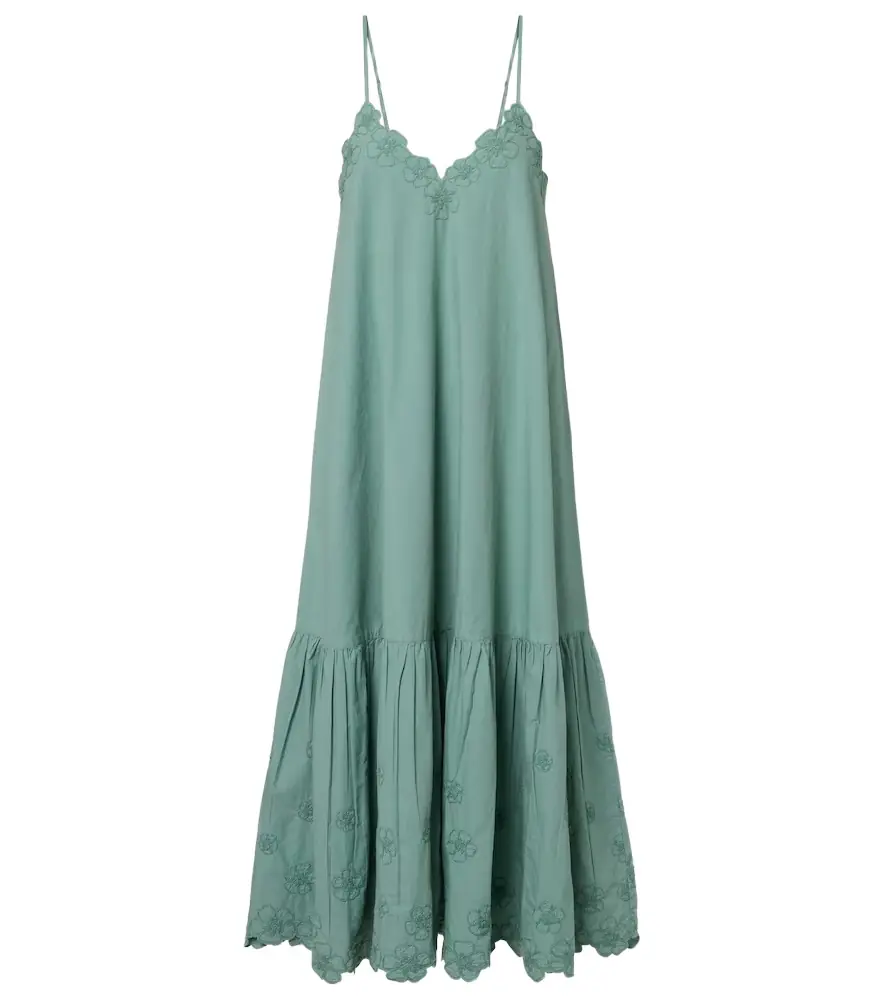 Juliet Dunn Embroidered cotton poplin midi dress