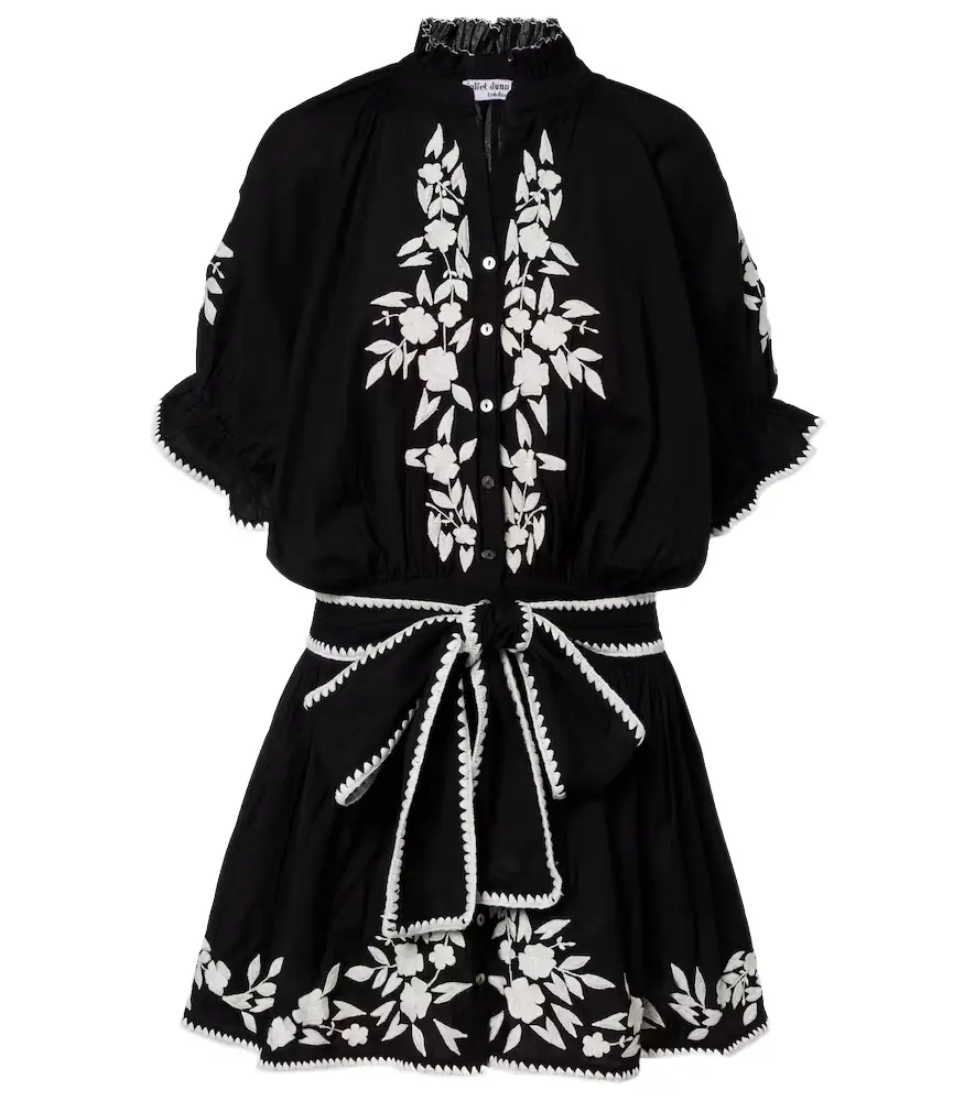 Juliet Dunn Belted cotton and linen minidress