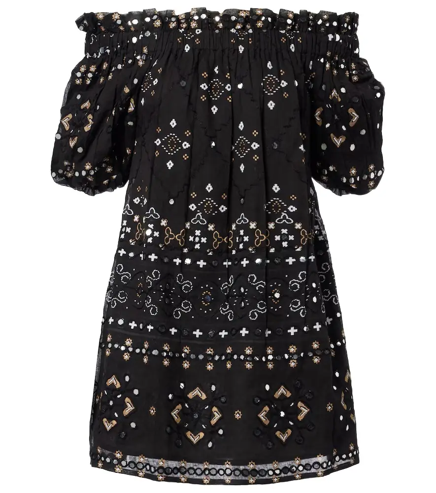Juliet Dunn Embellished cotton poplin minidress