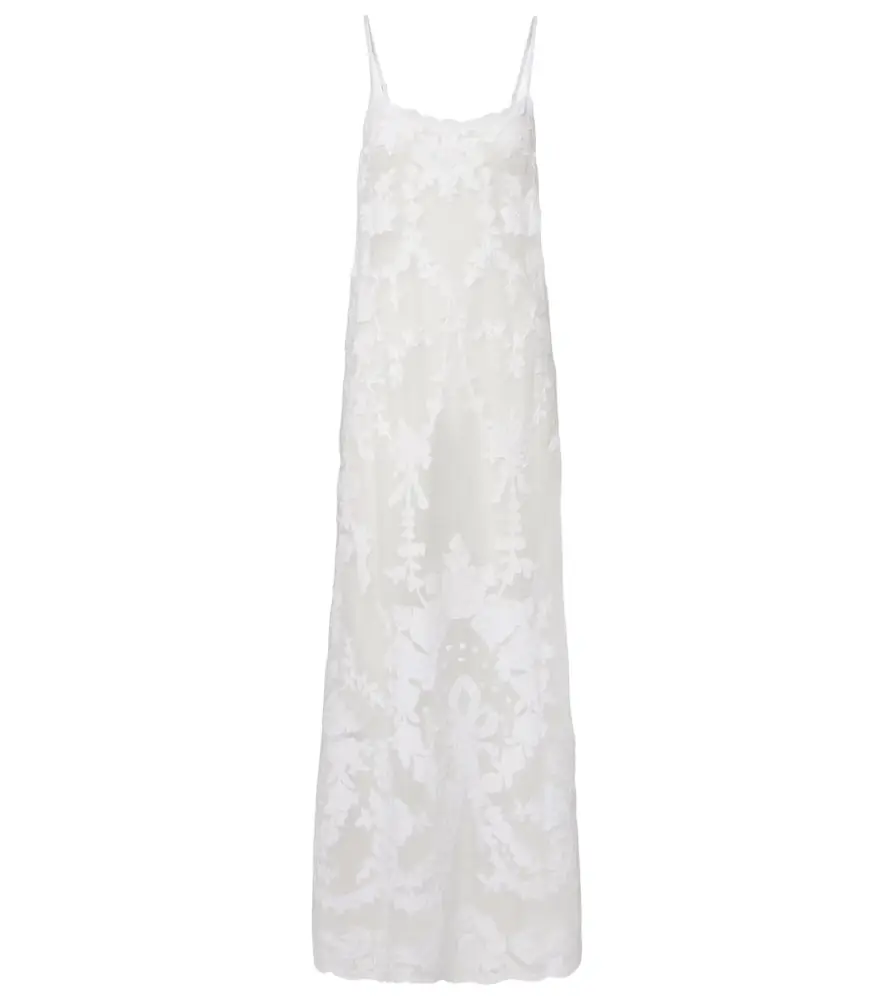 Juliet Dunn Embroidered semi-sheer cotton maxi dress