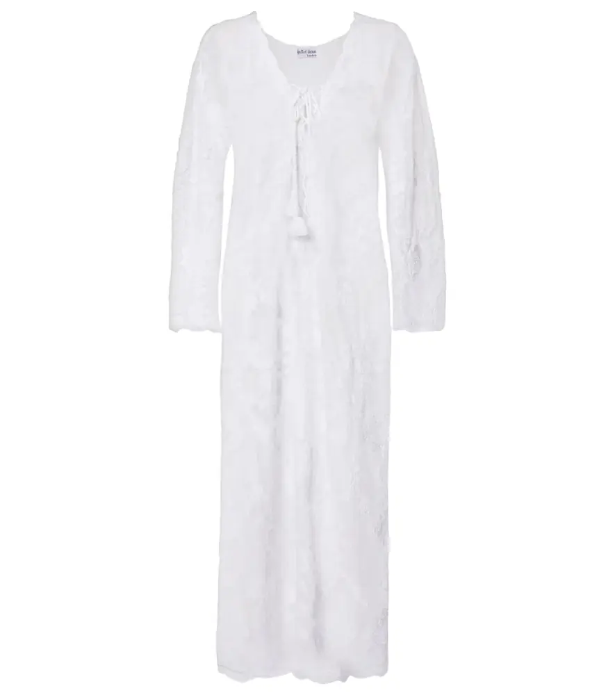 Juliet Dunn Embroidered sheer cotton kaftan