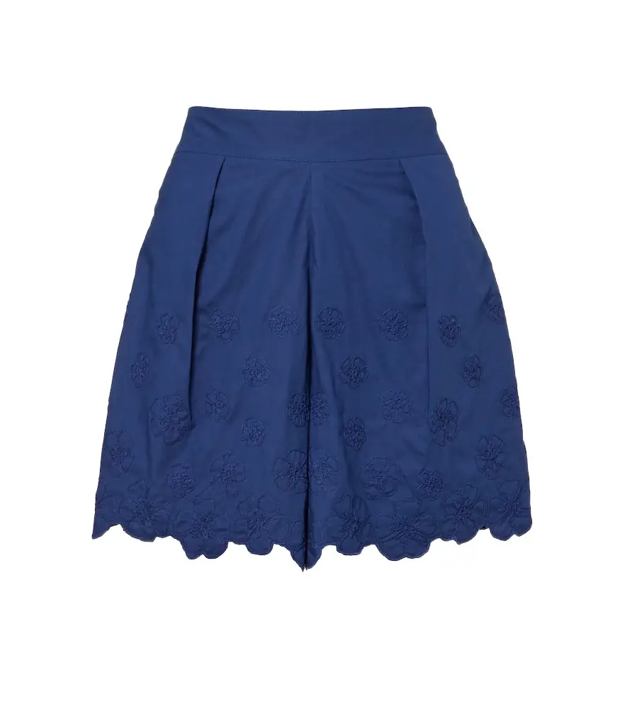 Juliet Dunn Embroidered floral cotton poplin shorts