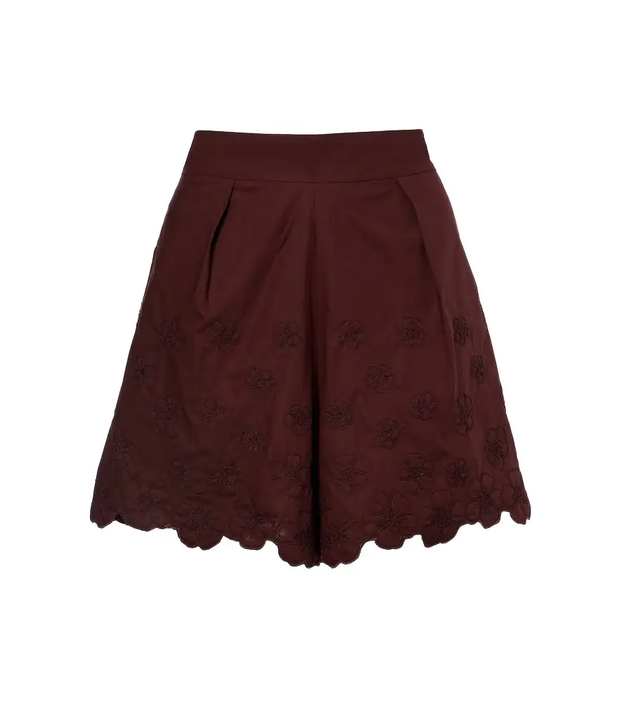 Juliet Dunn Embroidered floral cotton poplin shorts