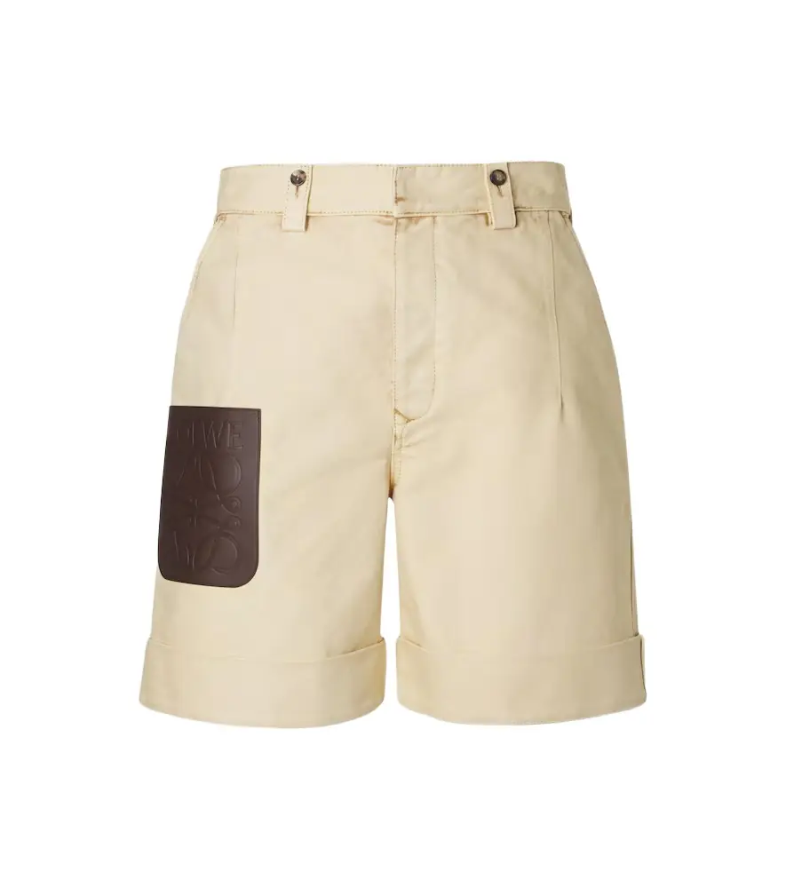 Loewe Anagram leather-trimmed cotton shorts