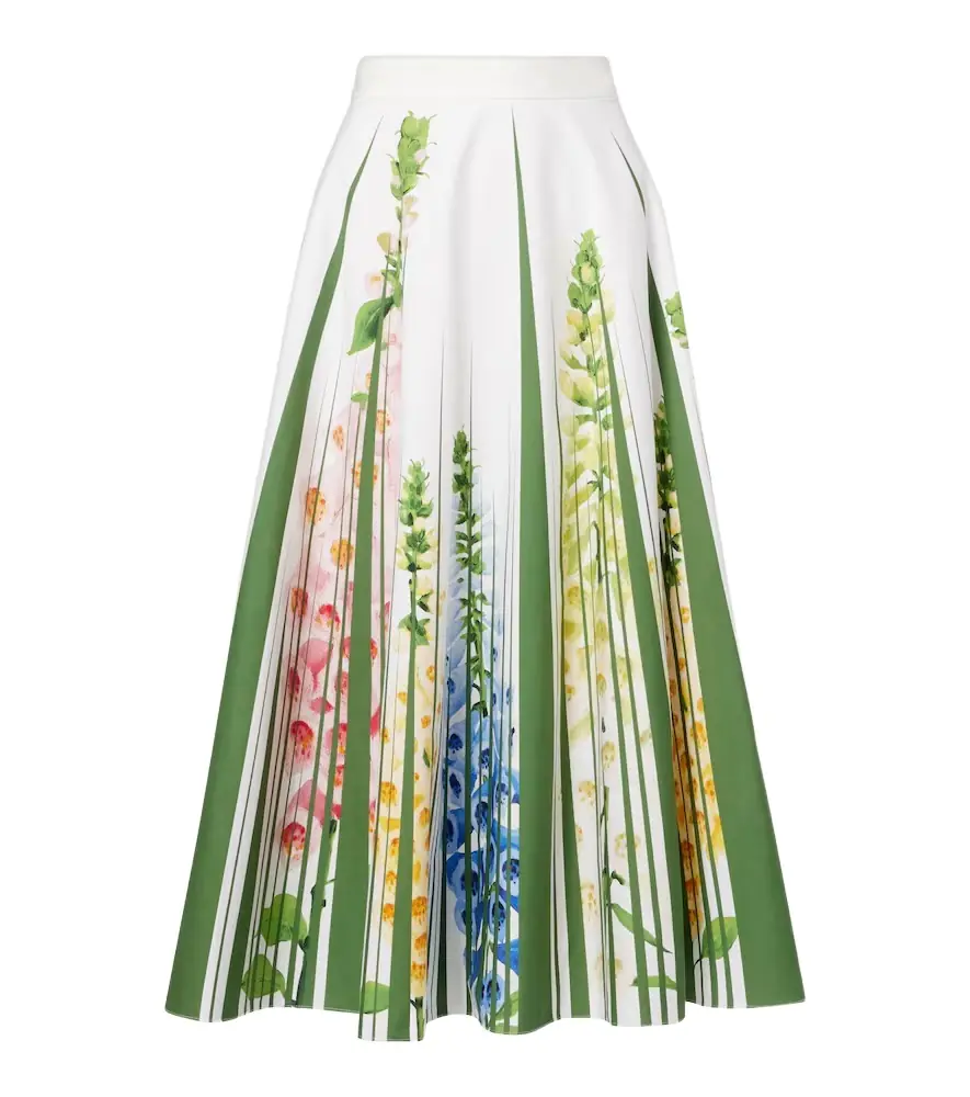 Oscar de la Renta Floral cotton-blend poplin midi skirt