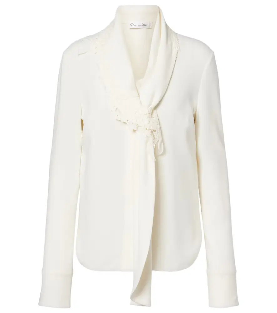 Oscar de la Renta Lace-trimmed silk-blend georgette blouse