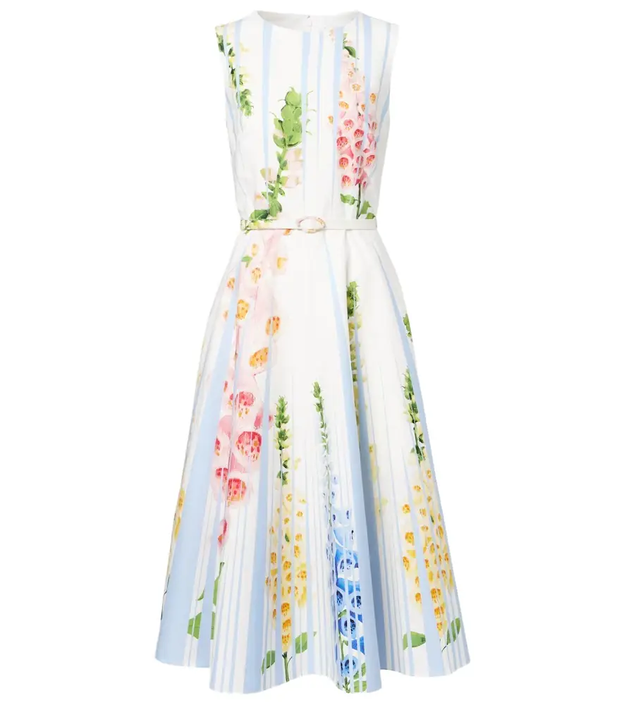 Oscar de la Renta Floral trompe l'ail cotton-blend midi dress