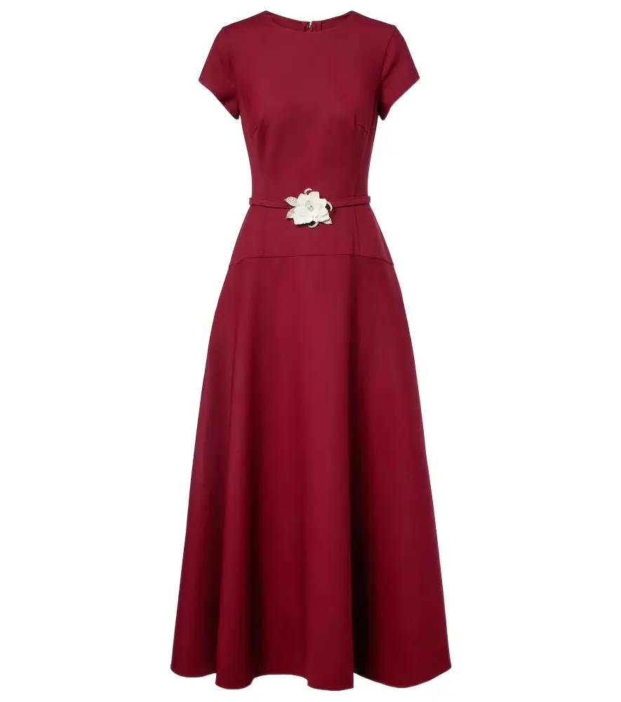 Oscar de la Renta Floral-appliqué wool-blend crêpe maxi dress