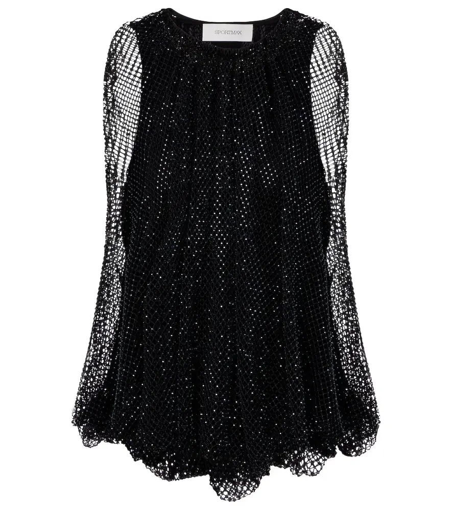 Sportmax Embellished mesh and jersey top