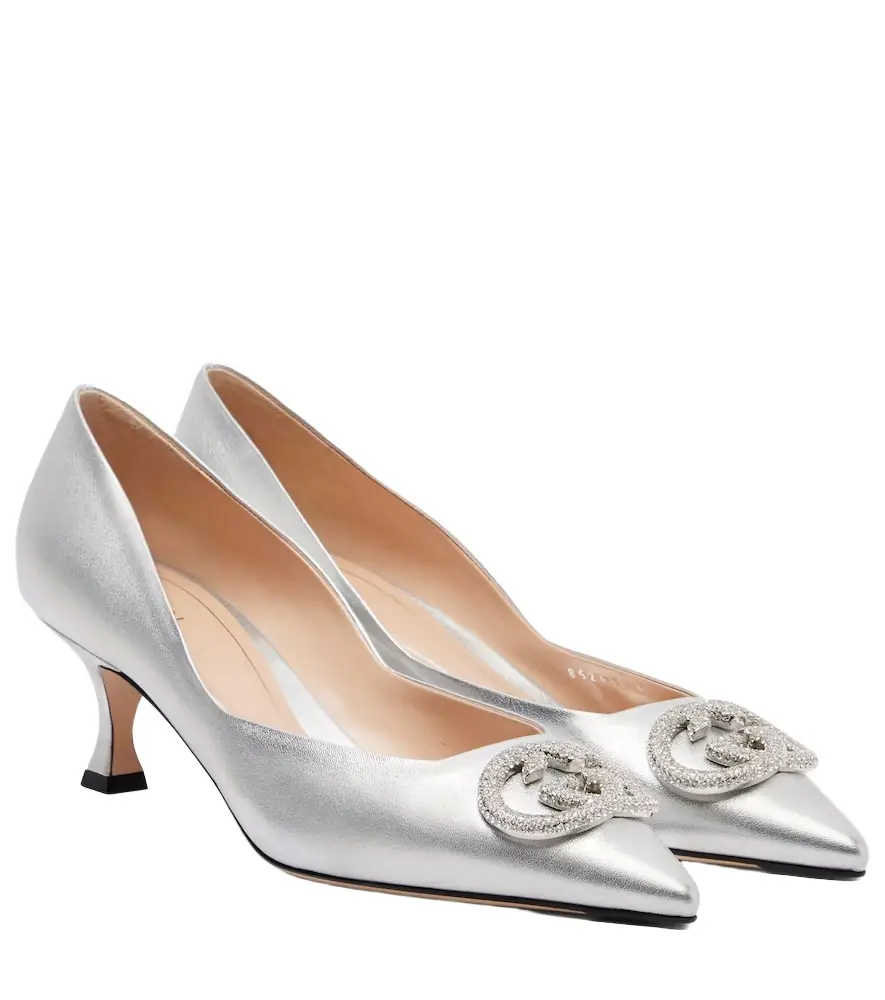 Gucci Interlocking G 55 metallic leather pumps