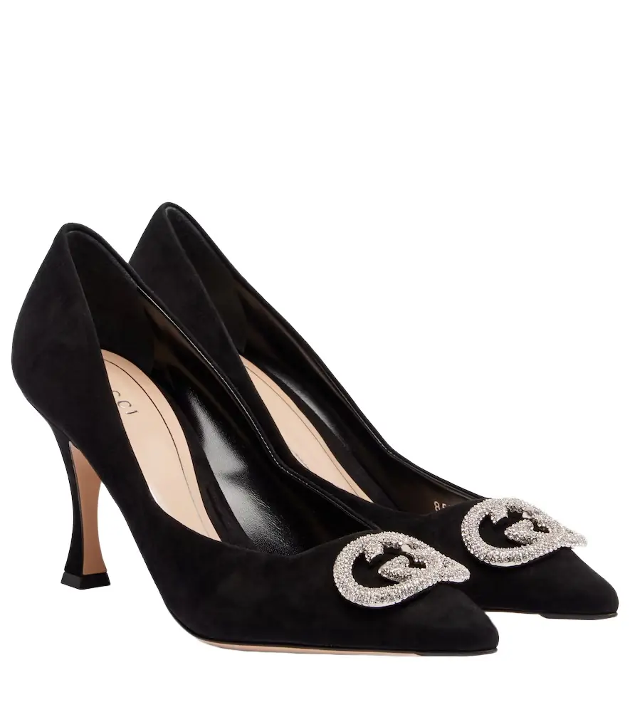 Gucci Alicia 85 embellished suede pumps
