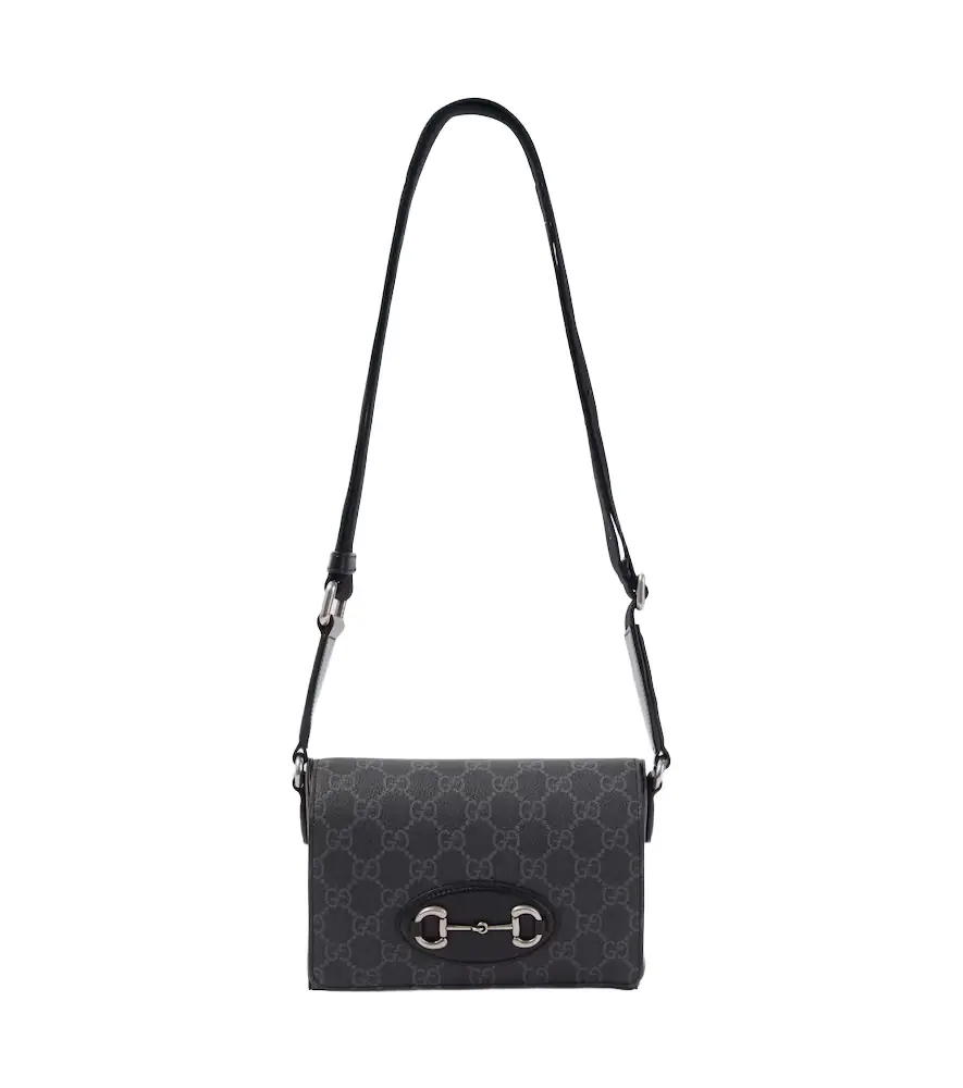 Gucci GG Supreme leather-trimmed canvas crossbody bag