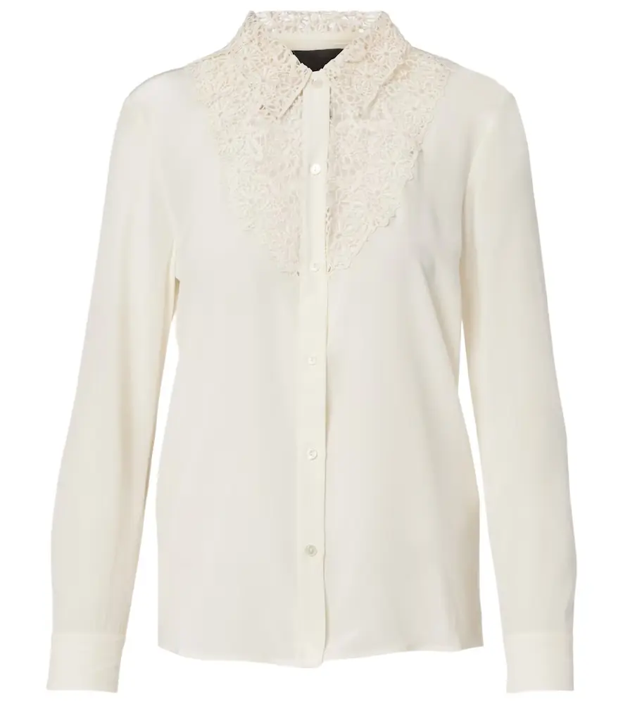 Nili Lotan Lace-trimmed silk shirt