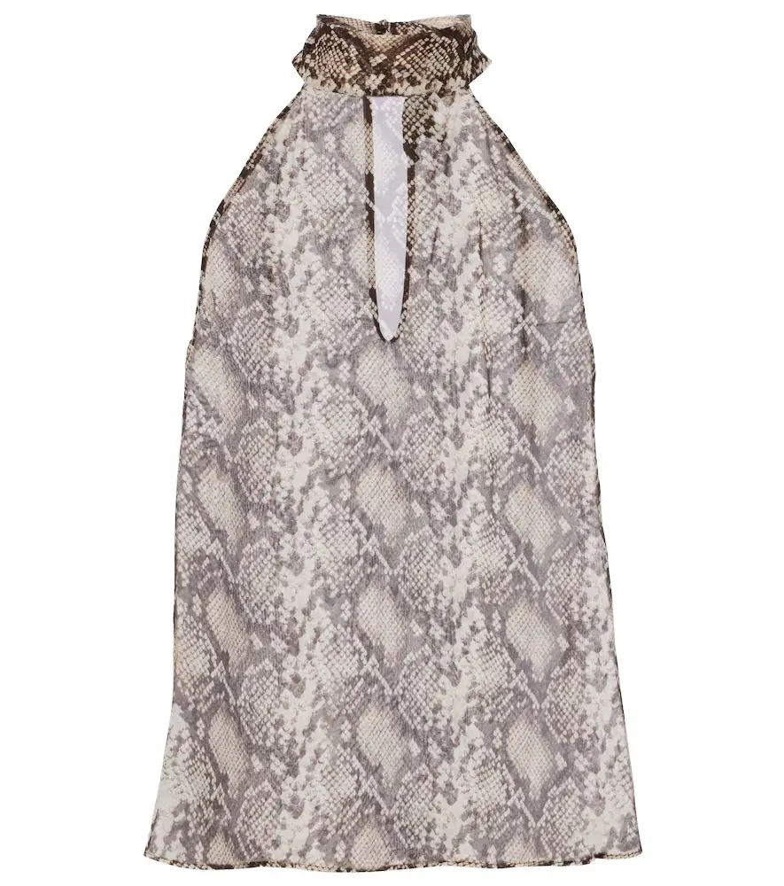 Nili Lotan Alla snake-print halterneck silk top