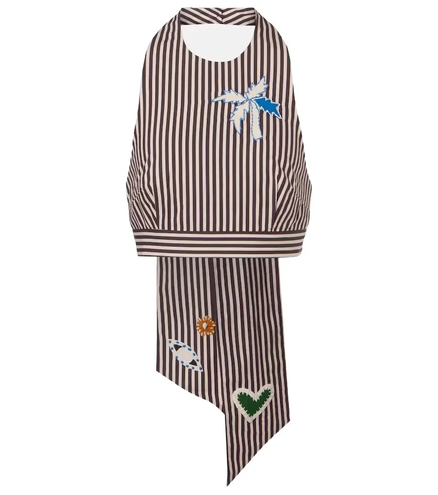 Alemais Alémais Sirocco embroidered striped cotton crop top