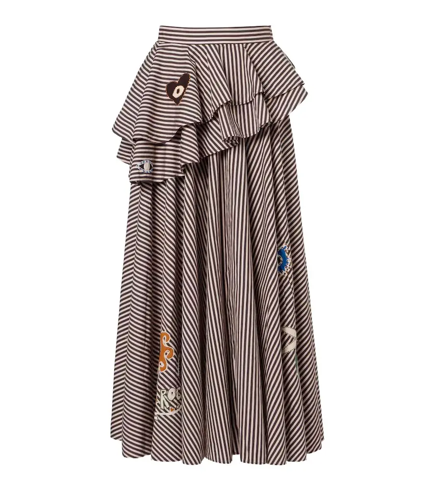 Alemais Alémais Sirocco embroidered striped cotton maxi skirt