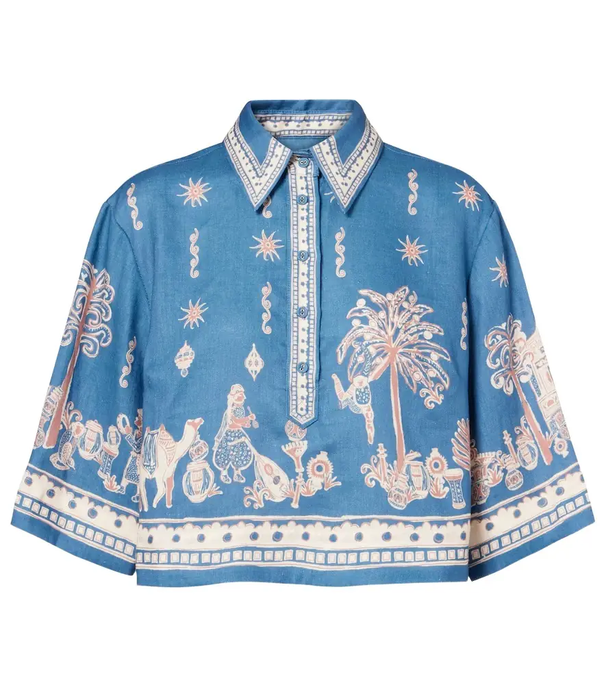 Alemais Alémais Acacia printed cropped linen shirt