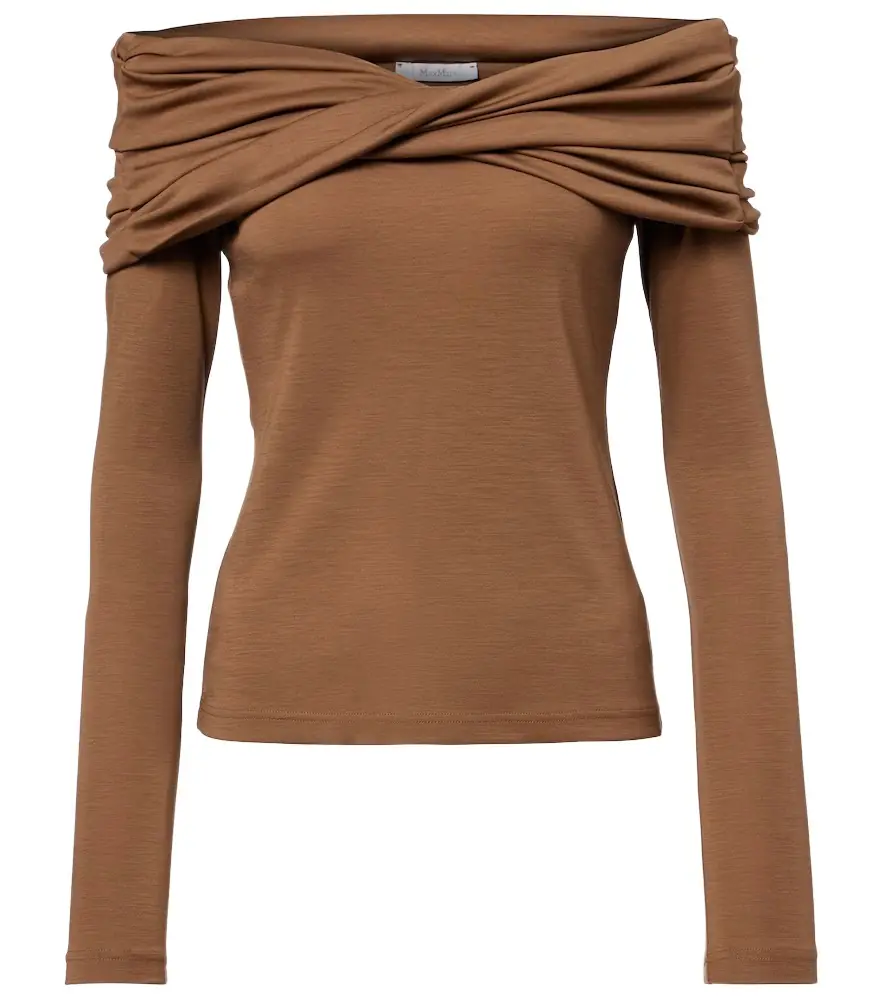 Max Mara Orafo draped virgin wool top