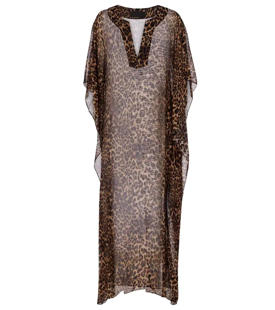 Nili Lotan Erica leopard-print semi-sheer silk kaftan