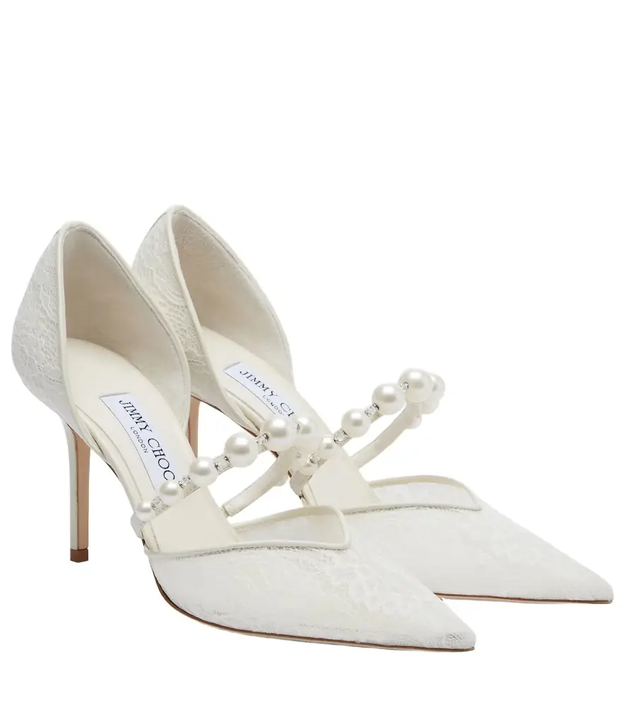 Jimmy Choo Aurelie faux pearl-embellished satin pumps