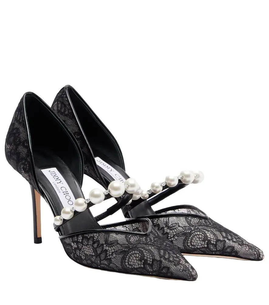 Jimmy Choo Aurelie 85 lace and leather pumps
