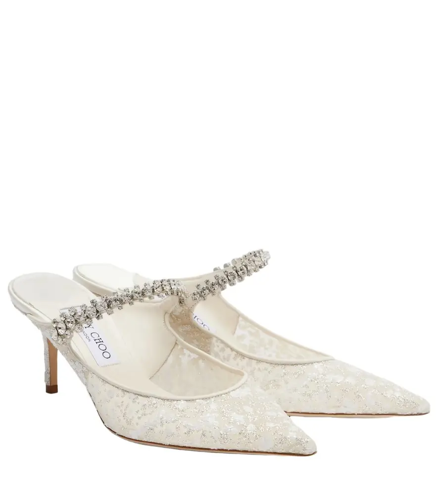 Jimmy Choo Bing embellished leather-trimmed mules