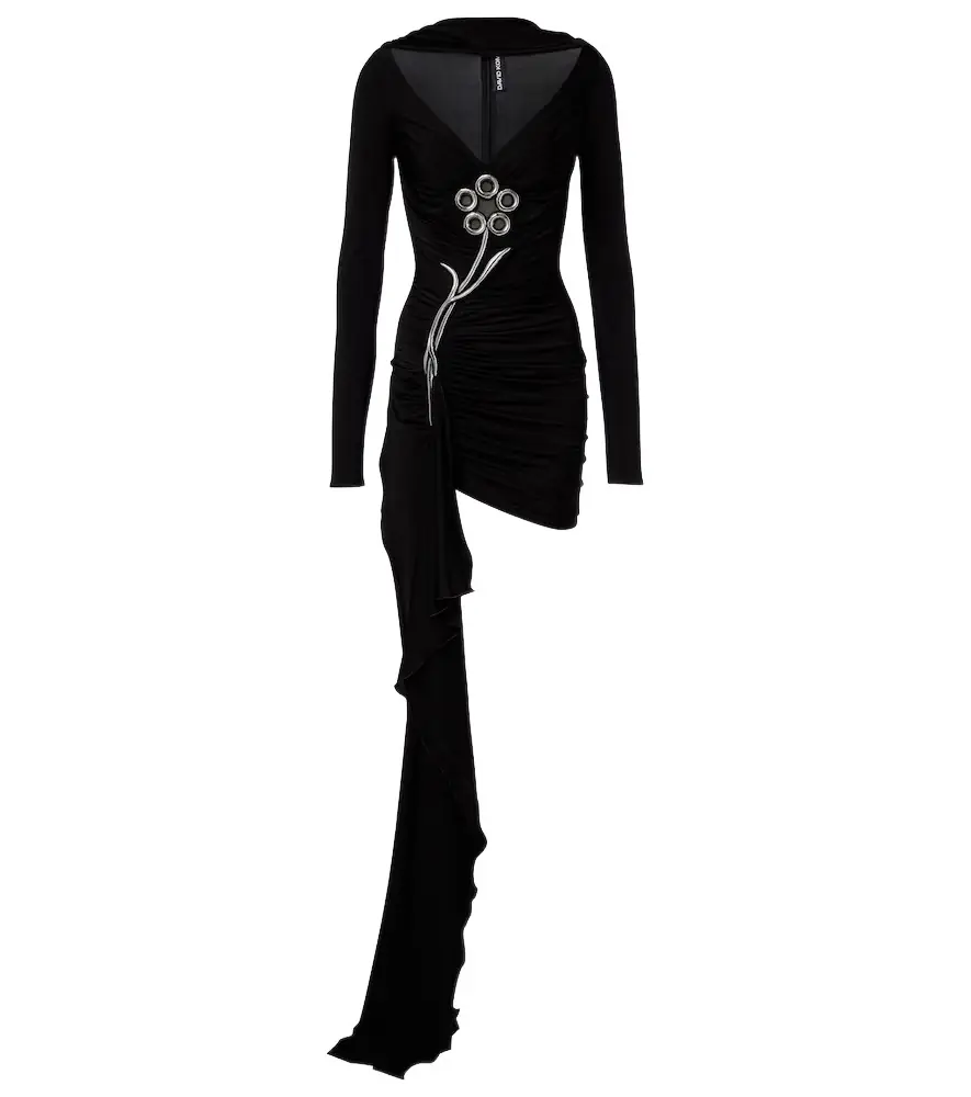 David Koma Embellished draped jersey minidress