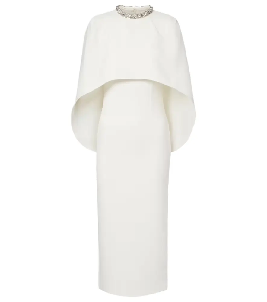 Roland Mouret Caped crystal-embellished crêpe midi dress