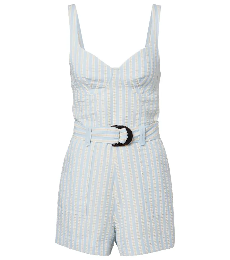 Simkhai Striped cotton-blend seersucker romper