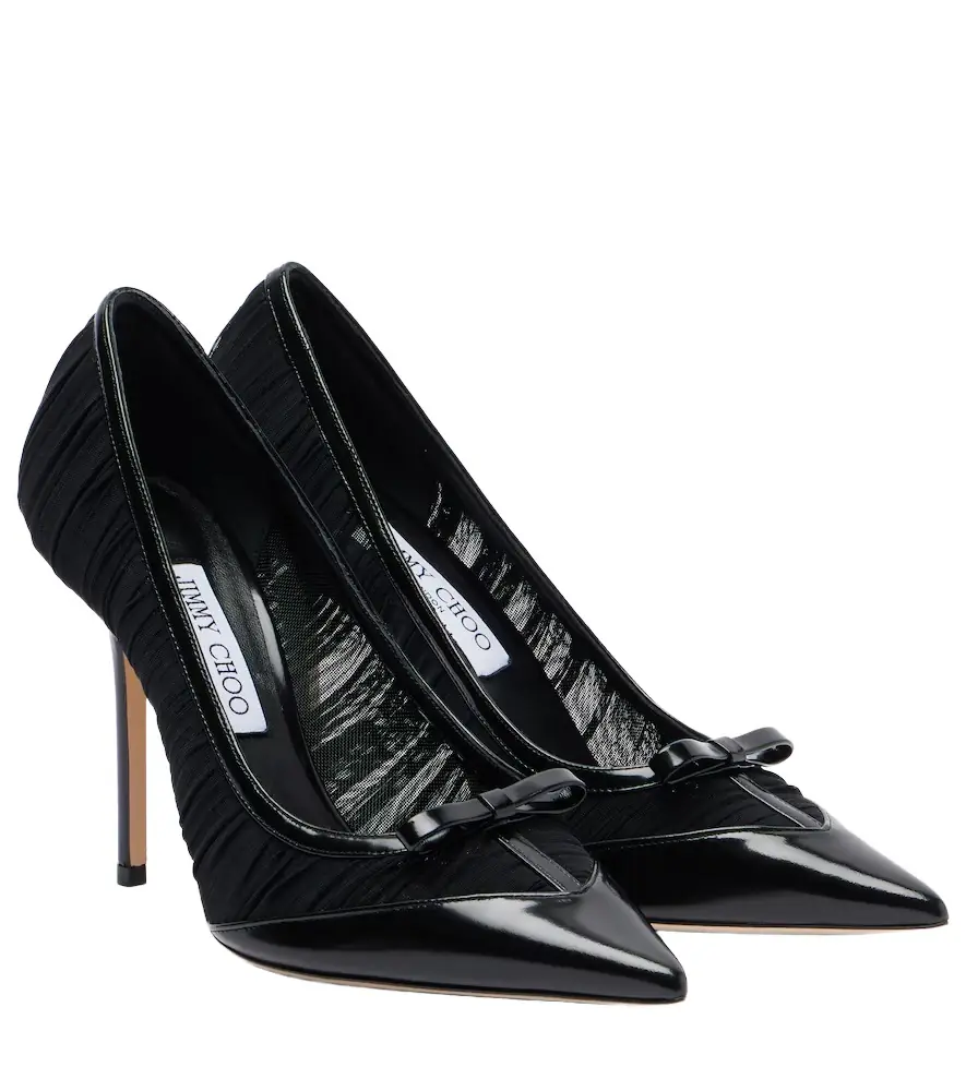 Jimmy Choo Love 100 leather-trimmed mesh pumps