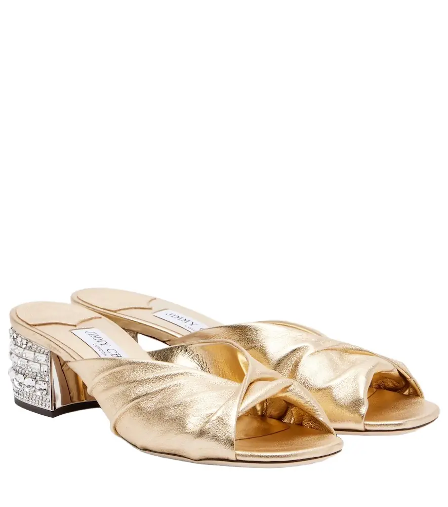 Jimmy Choo Mala embellished metallic leather mules