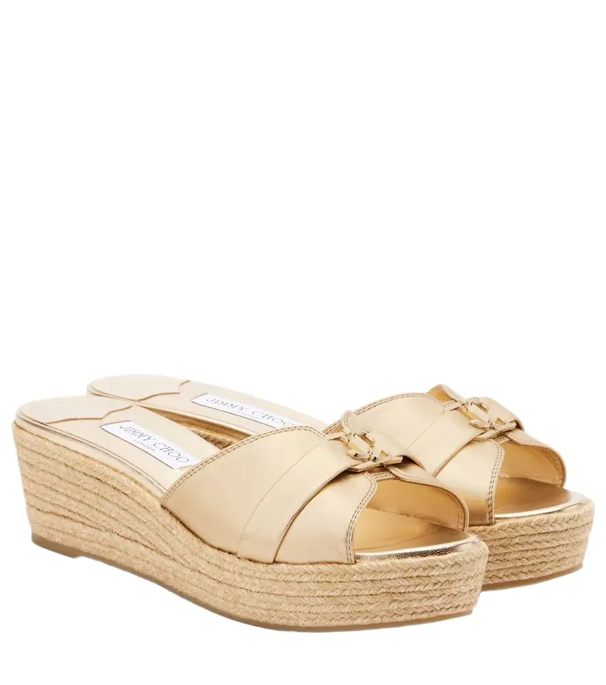 Jimmy Choo Leda metallic leather espadrille wedges