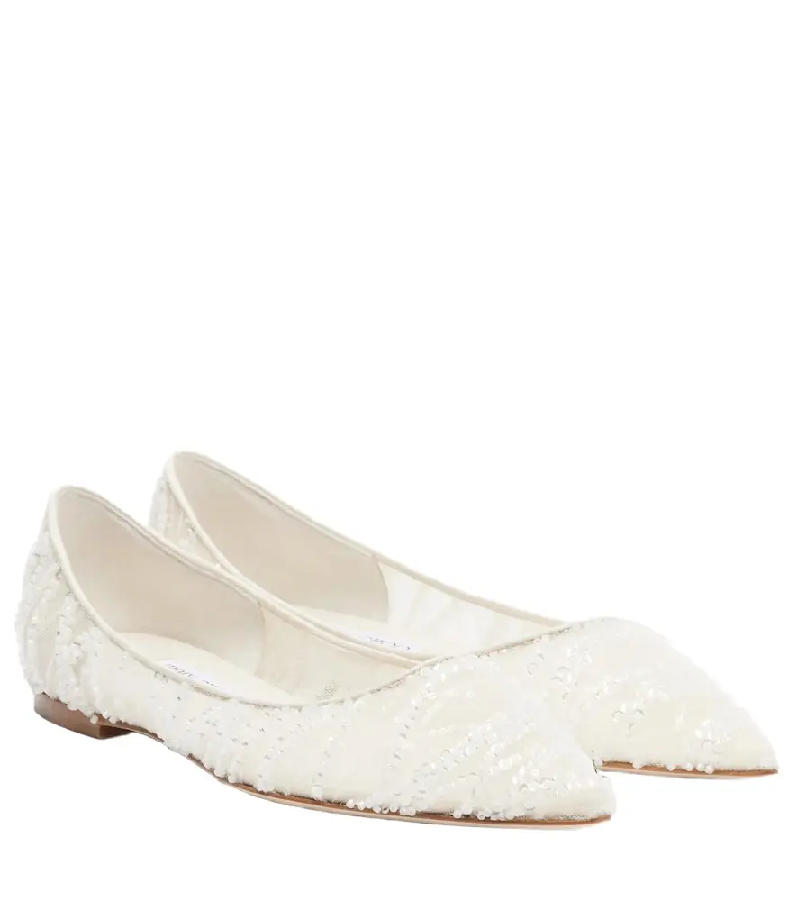 Jimmy Choo Love embellished mesh ballet flats