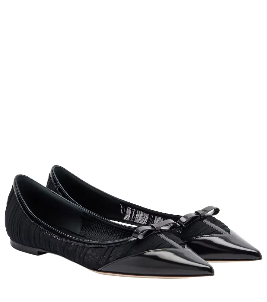 Jimmy Choo Love leather-trimmed mesh ballet flats
