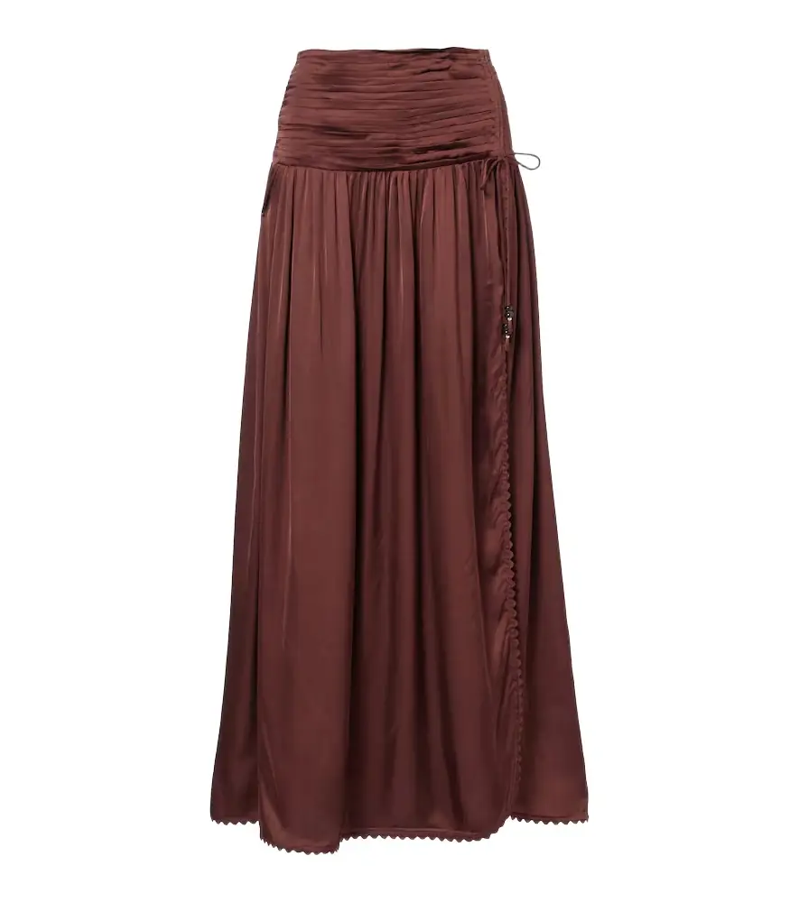 Poupette St Barth Carla pleated satin maxi skirt