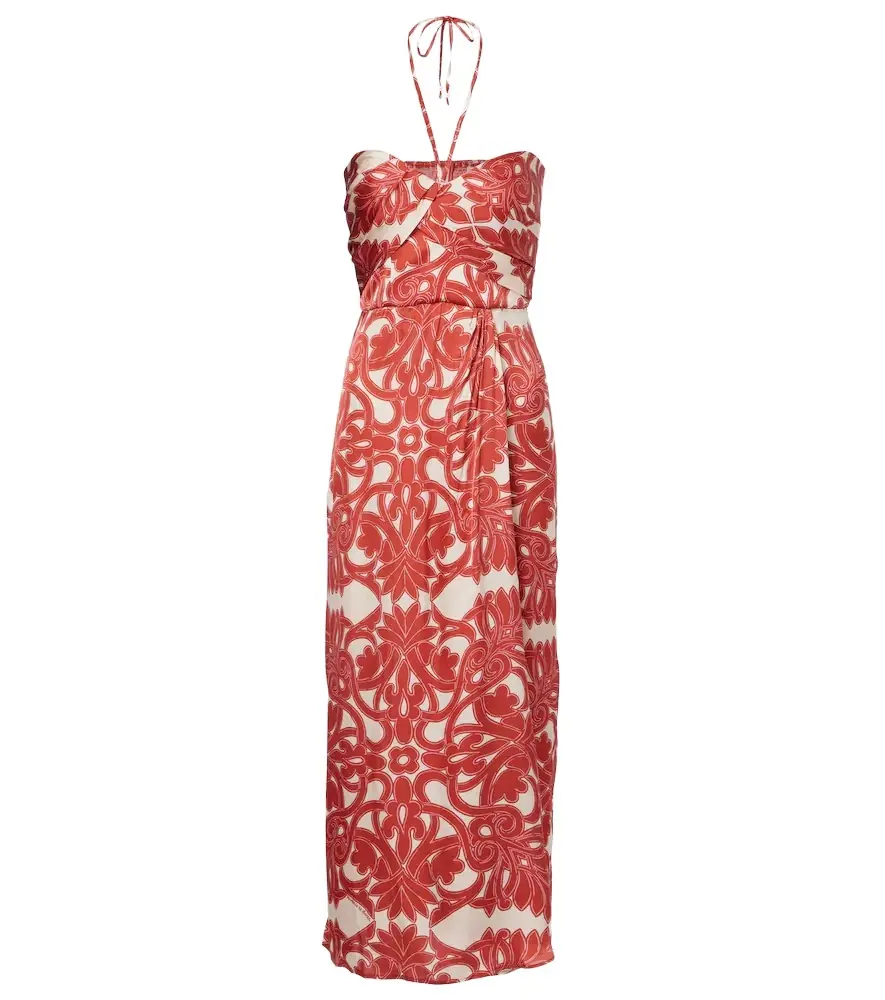 Poupette St Barth Collina printed satin midi dress