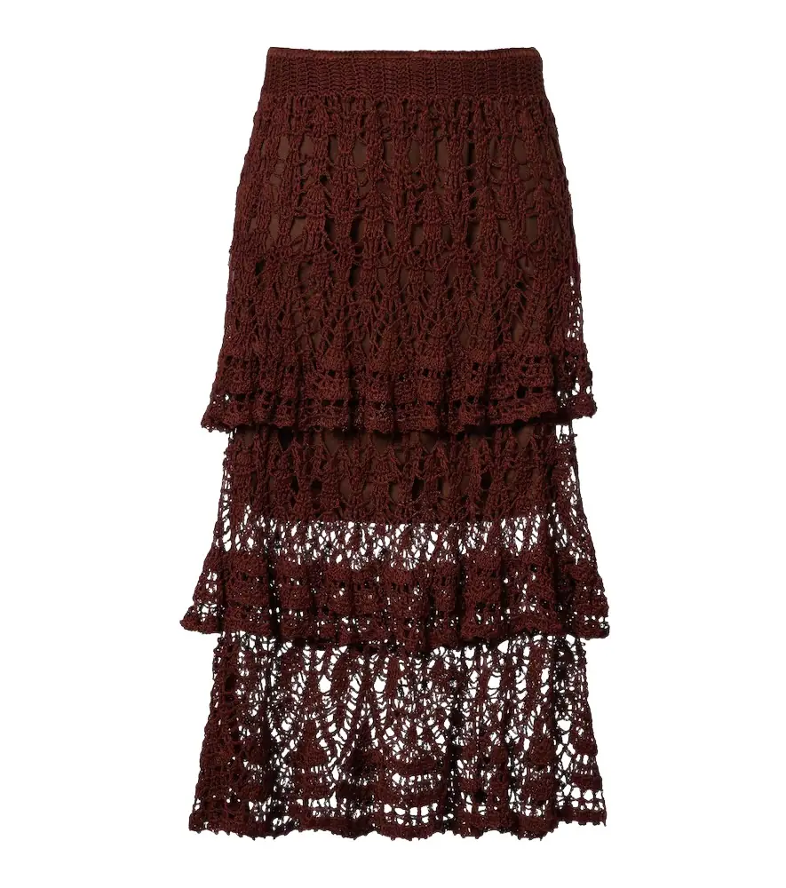 Anna Kosturova Elsie tiered cotton crochet midi skirt
