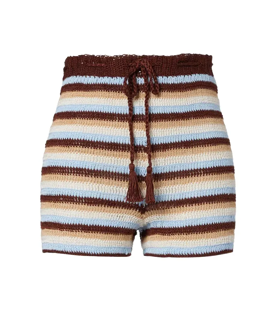 Anna Kosturova Striped cotton crochet shorts