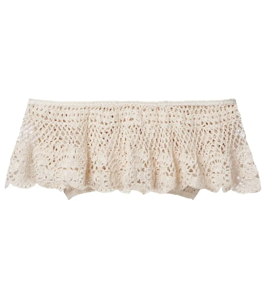 Anna Kosturova Filigree crochet off-shoulder cotton crop top