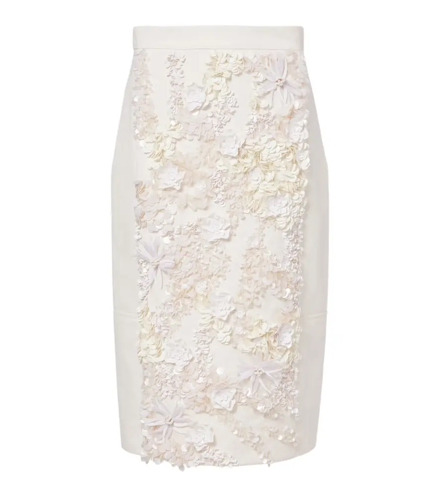 Plan C Embellished cotton drill midi skirt