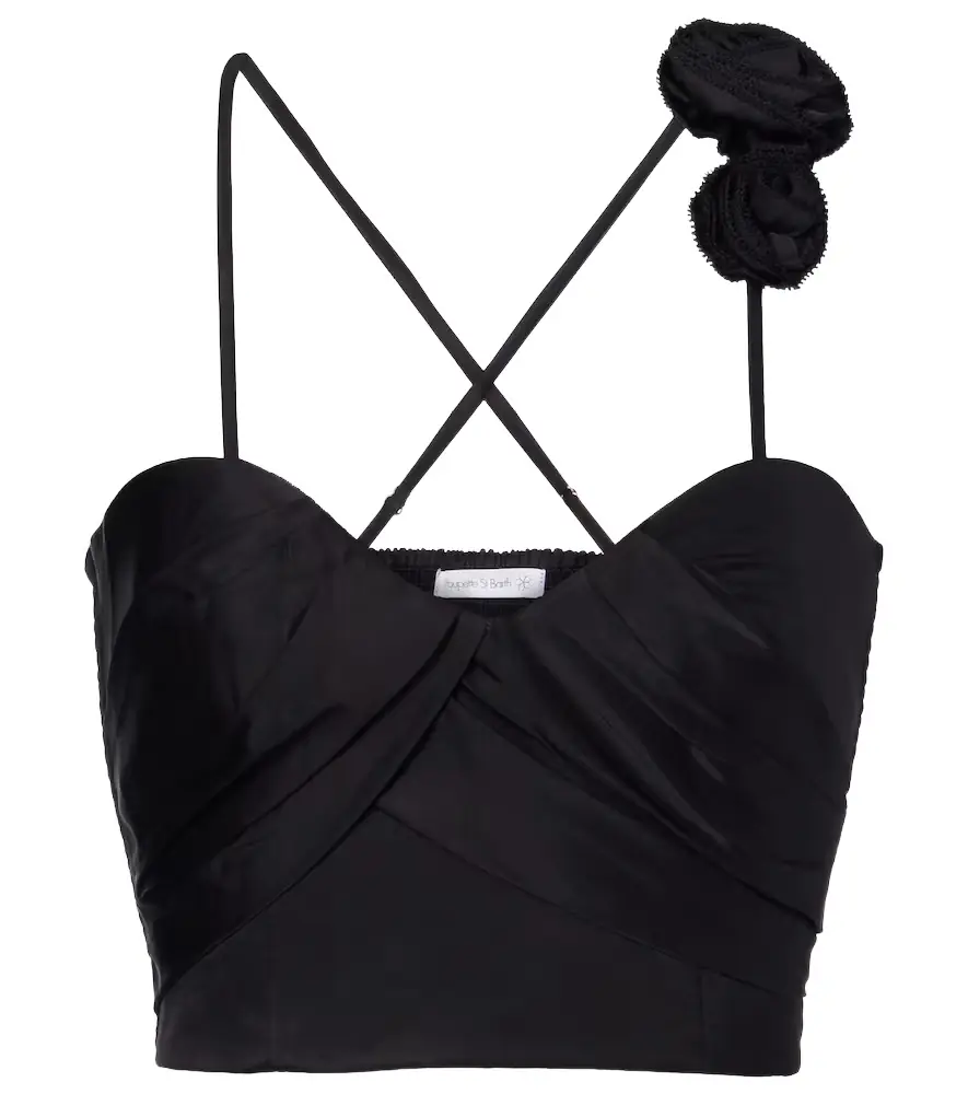 Poupette St Barth Palmire floral-appliqué crop top
